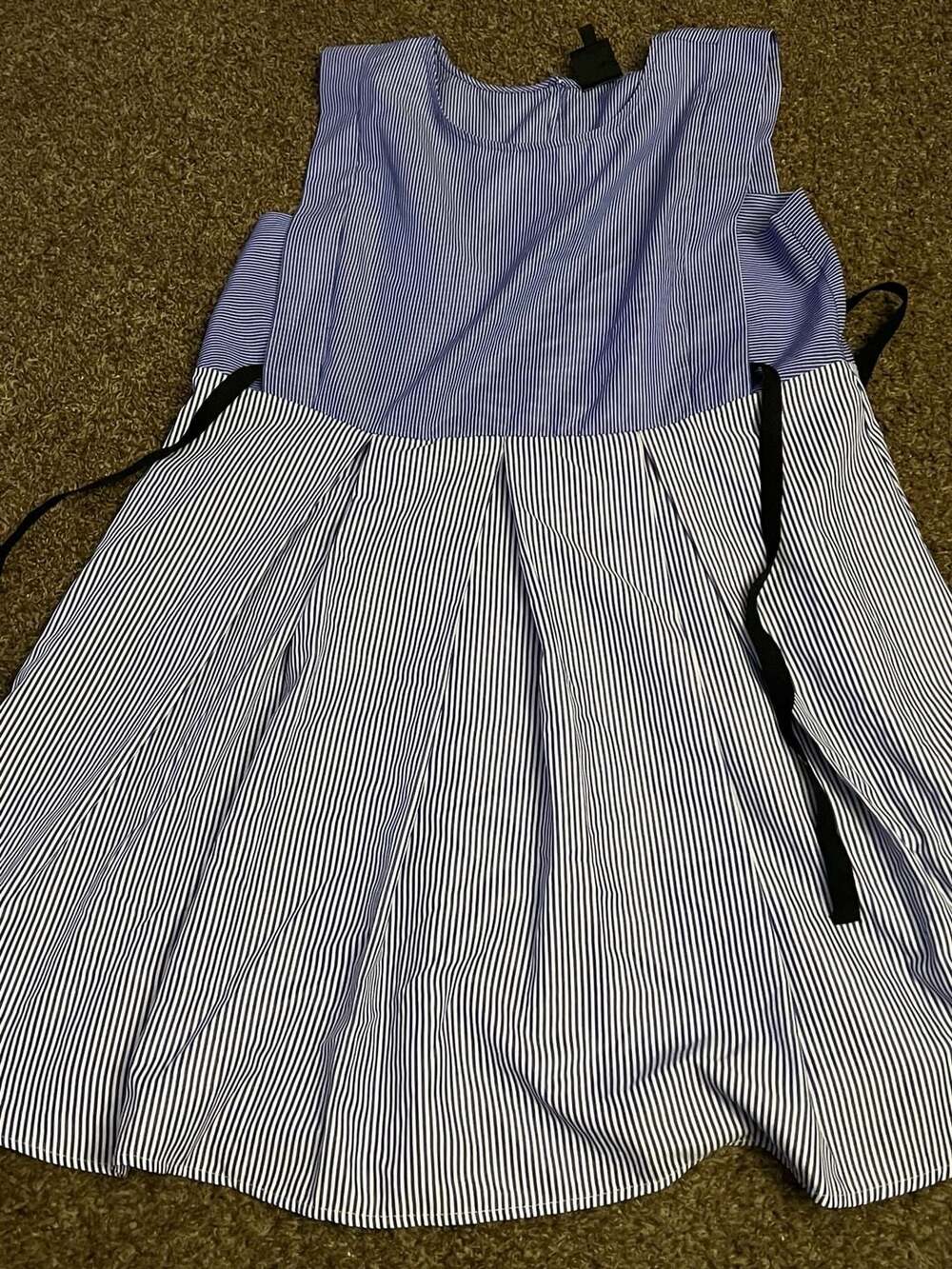 Bobeau Blue and White Striped Dress Size M